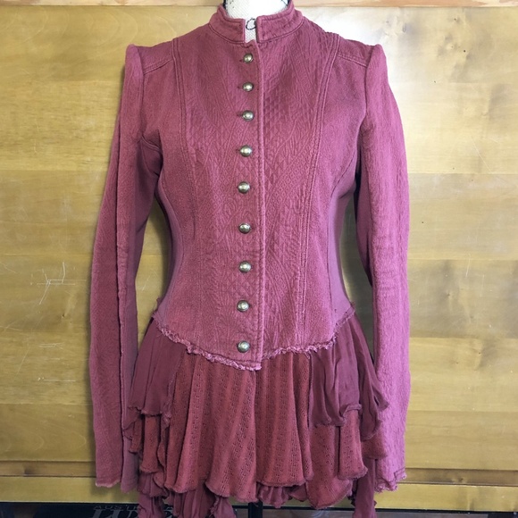 Women's Rust Jacket with Ruffle Hem - Picture 4 of 10